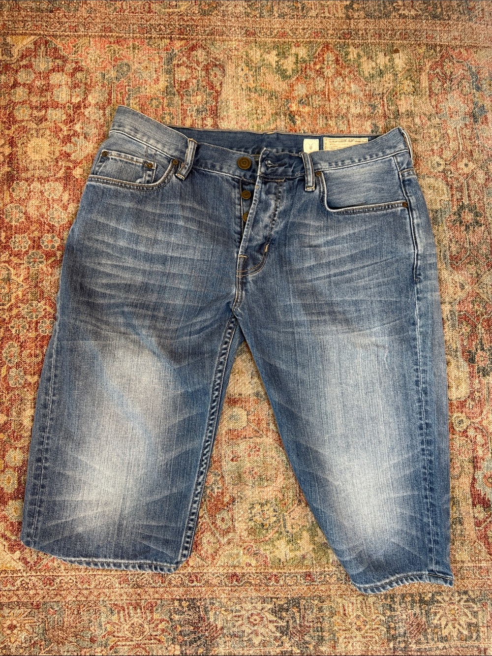 All Saint men’s Blue Denim Shorts - Classic Washed Look
